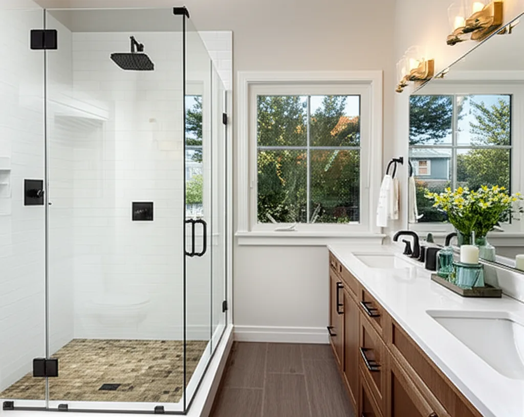 Bathroom remodeling contractor in Fair Oaks, Sacramento County - modern shower design and renovation by Oakwood Remodeling Group