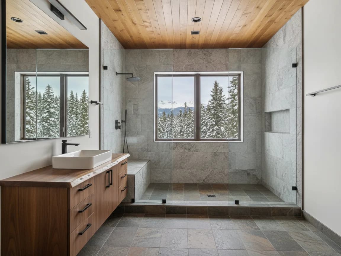 Bathroom remodeling contractor in Alpine Meadows, Placer County - modern shower design and renovation by Oakwood Remodeling Group