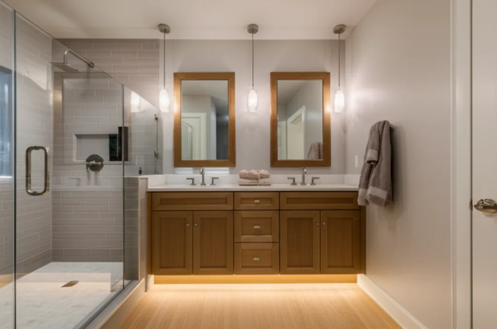 Bathroom remodeling contractor in Elverta, Sacramento County - modern shower design and renovation by Oakwood Remodeling Group