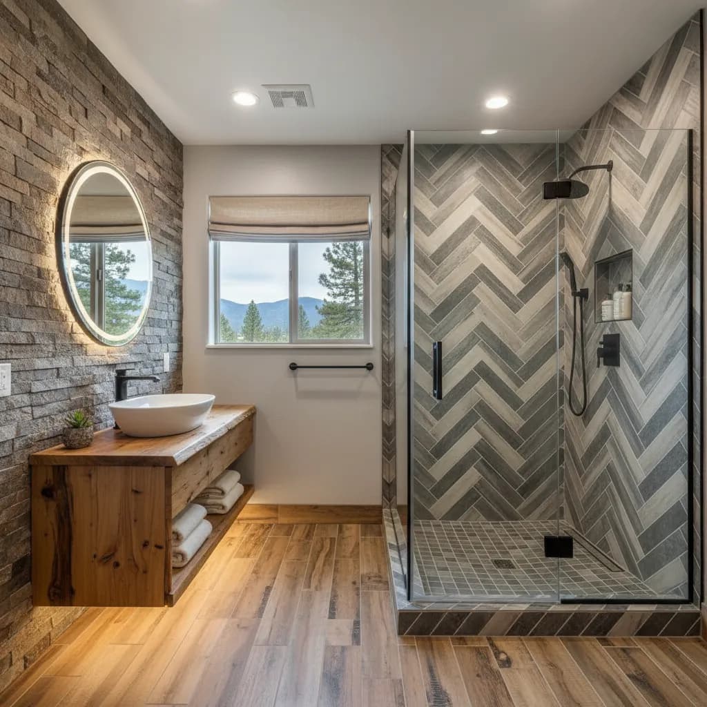 Bathroom remodeling contractor in Applegate, Placer County - modern shower design and renovation by Oakwood Remodeling Group