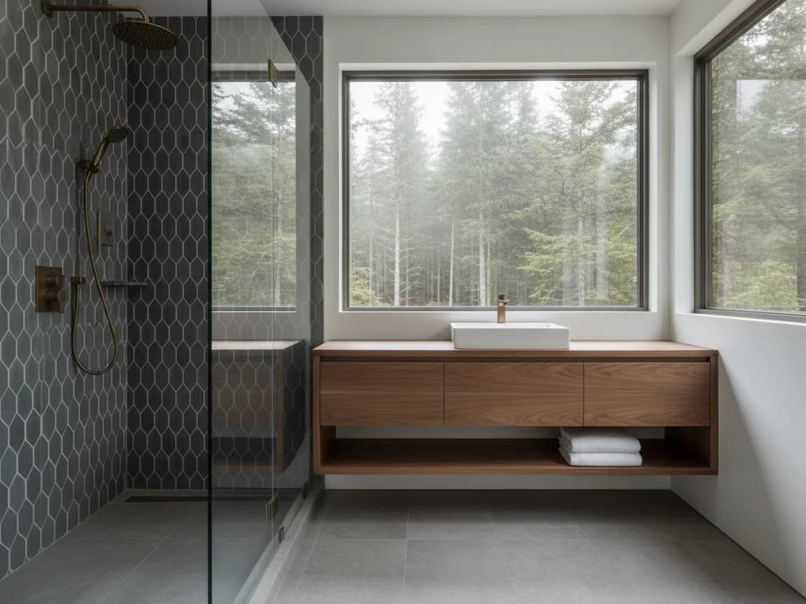 Bathroom remodeling contractor in Blue Tent, Nevada County - modern shower design and renovation by Oakwood Remodeling Group