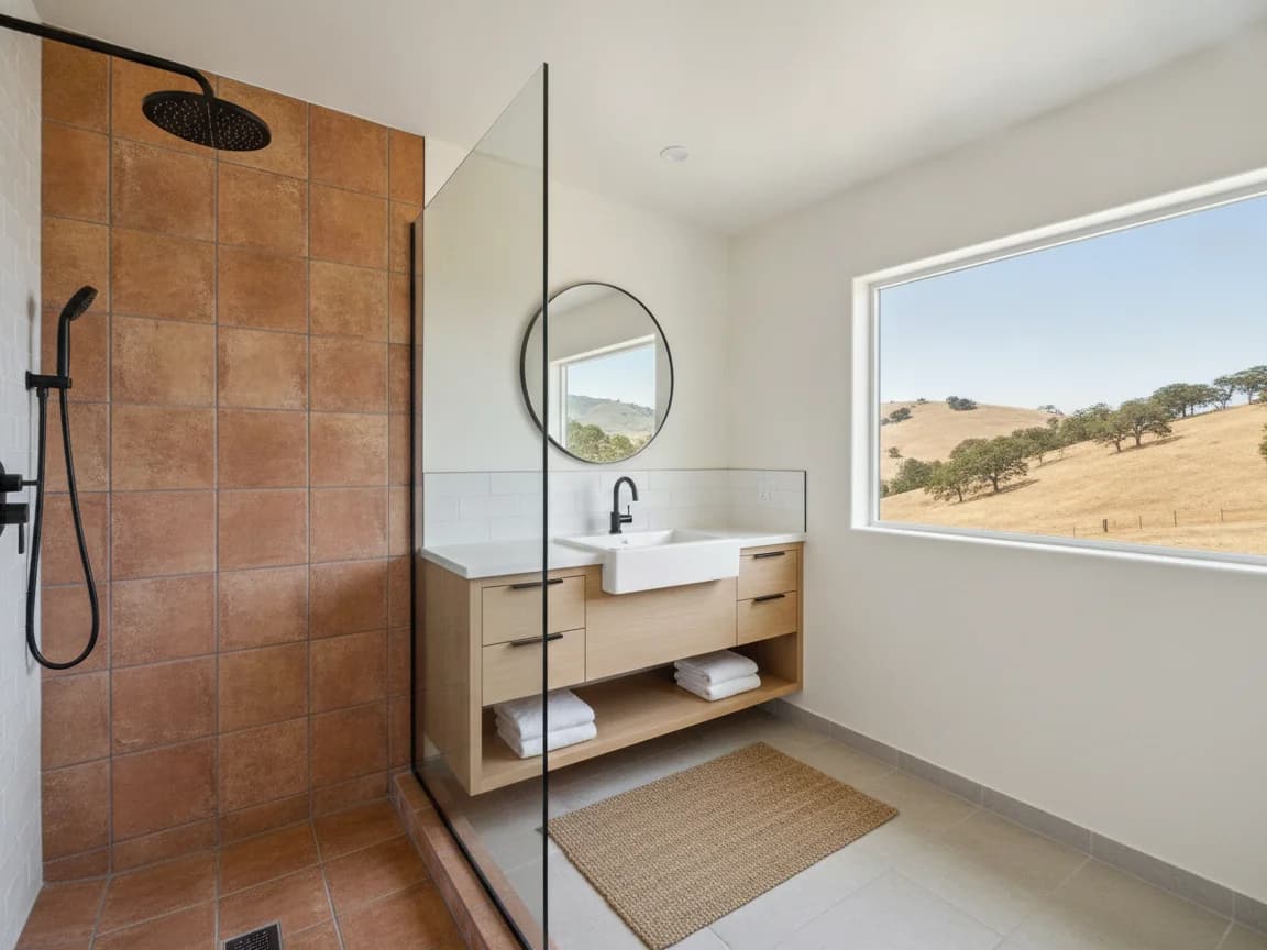 Bathroom remodeling contractor in Brooks, Yolo County - modern shower design and renovation by Oakwood Remodeling Group