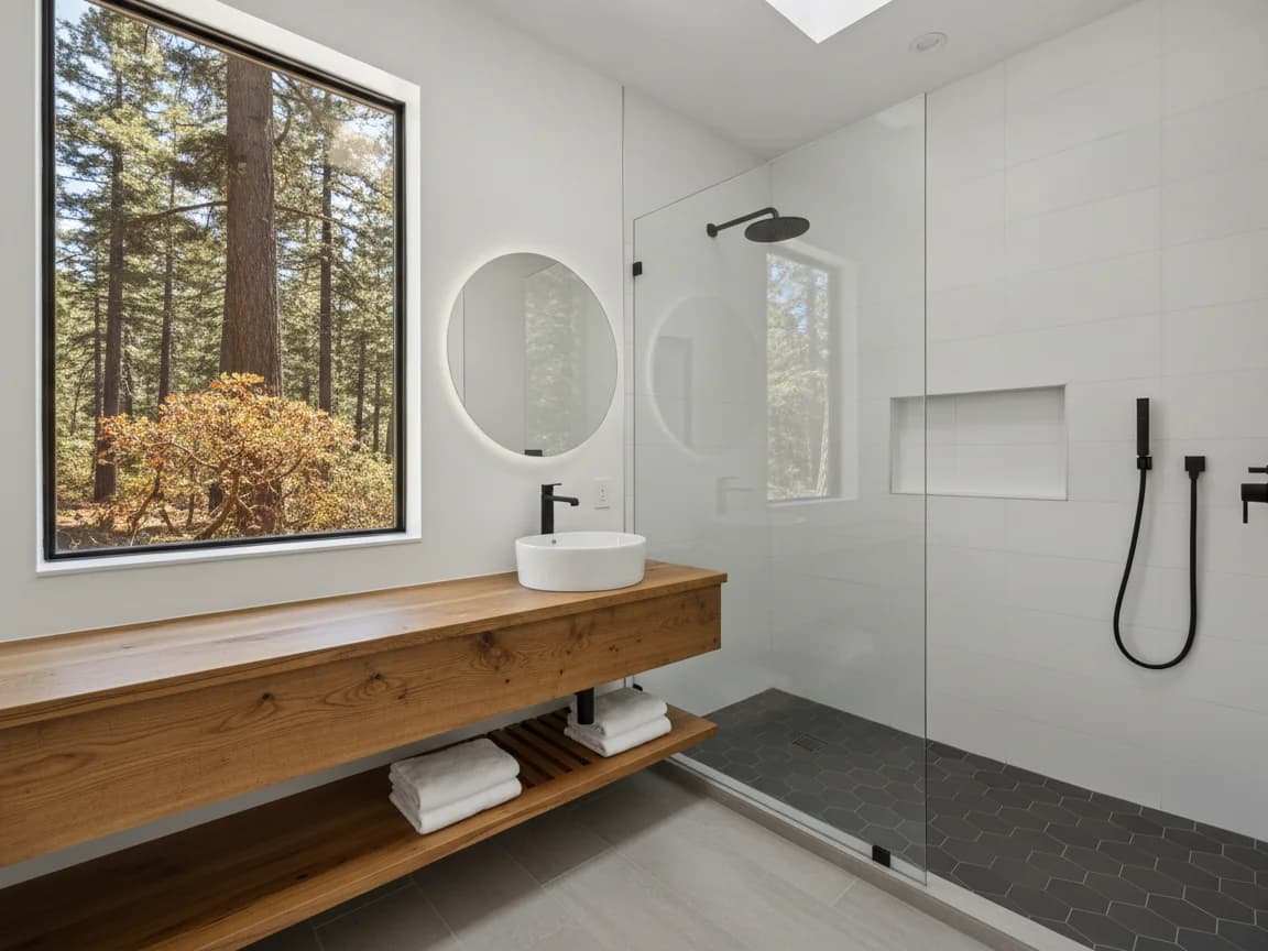 Bathroom remodeling contractor in Cherokee, Nevada County - modern shower design and renovation by Oakwood Remodeling Group
