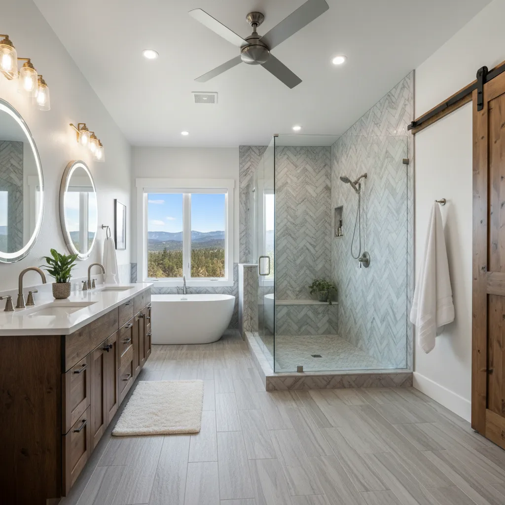 Bathroom remodeling contractor in Galt, Sacramento County - modern shower design and renovation by Oakwood Remodeling Group