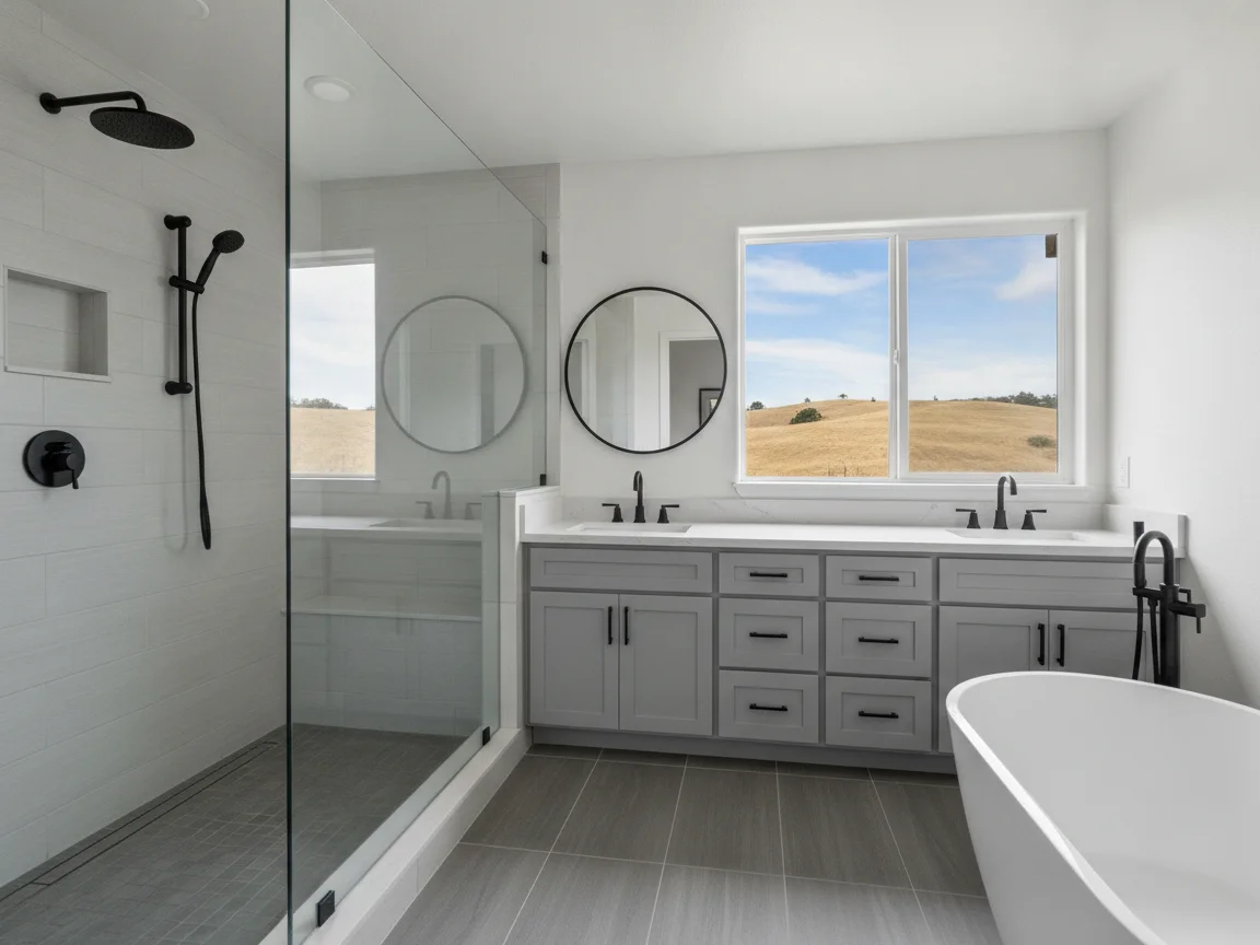 Bathroom remodeling contractor in Cordelia, Solano County - modern shower design and renovation by Oakwood Remodeling Group