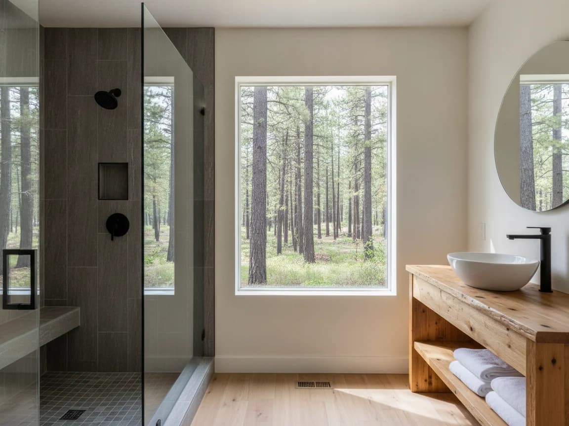 Bathroom remodeling contractor in Gold Run, Placer County - modern shower design and renovation by Oakwood Remodeling Group