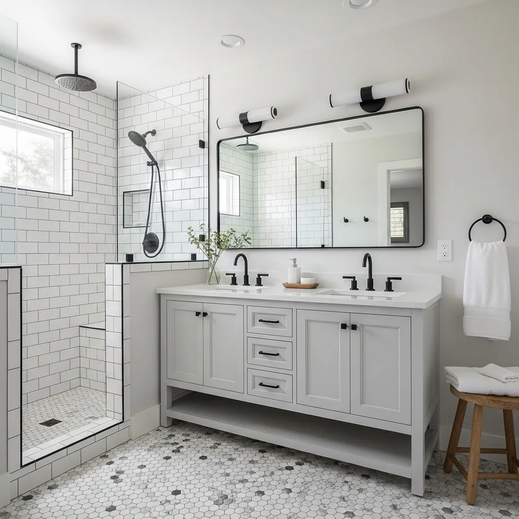 Bathroom remodeling contractor in Rosemont, Sacramento County - modern shower design and renovation by Oakwood Remodeling Group