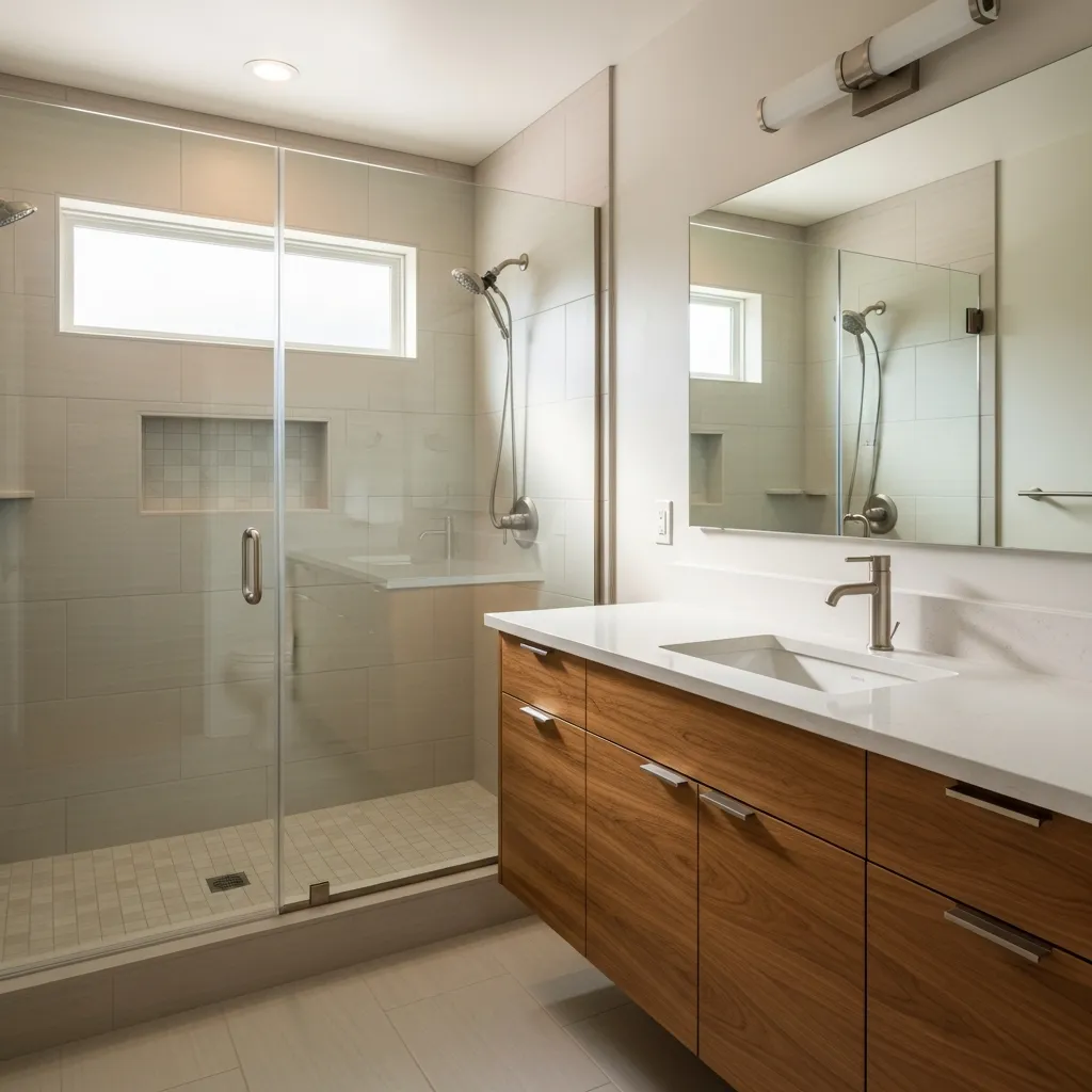 Bathroom remodeling contractor in Kyburz, El Dorado County - modern shower design and renovation by Oakwood Remodeling Group