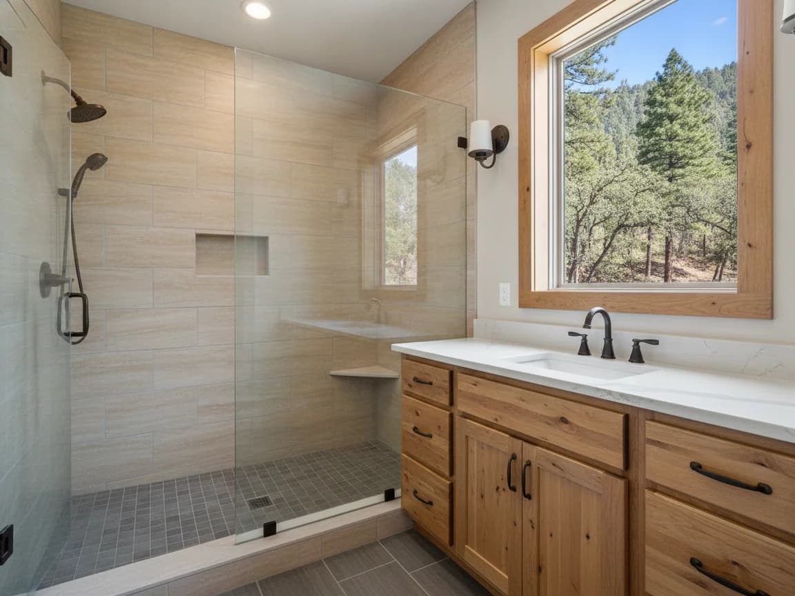 Bathroom remodeling contractor in Kelsey, El Dorado County - modern shower design and renovation by Oakwood Remodeling Group