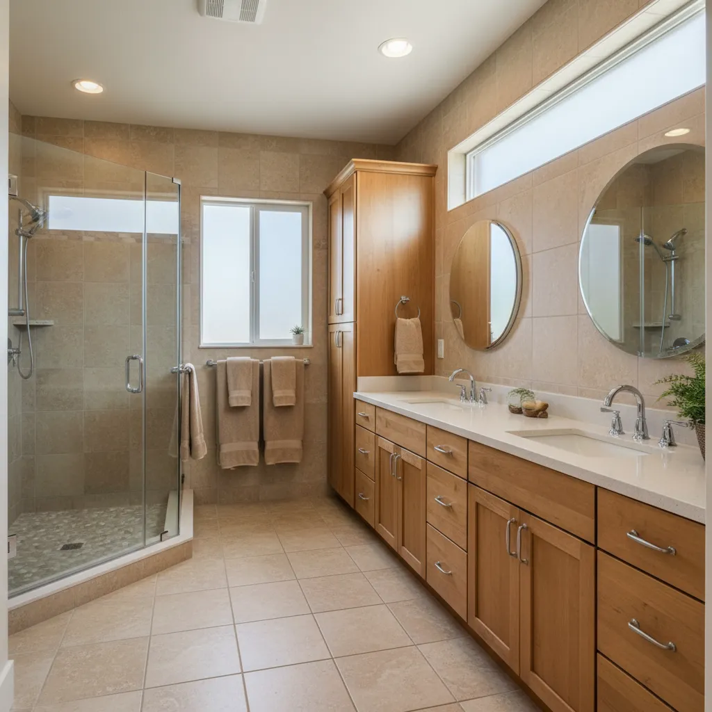 Bathroom remodeling contractor in Vineyard, Sacramento County - modern shower design and renovation by Oakwood Remodeling Group