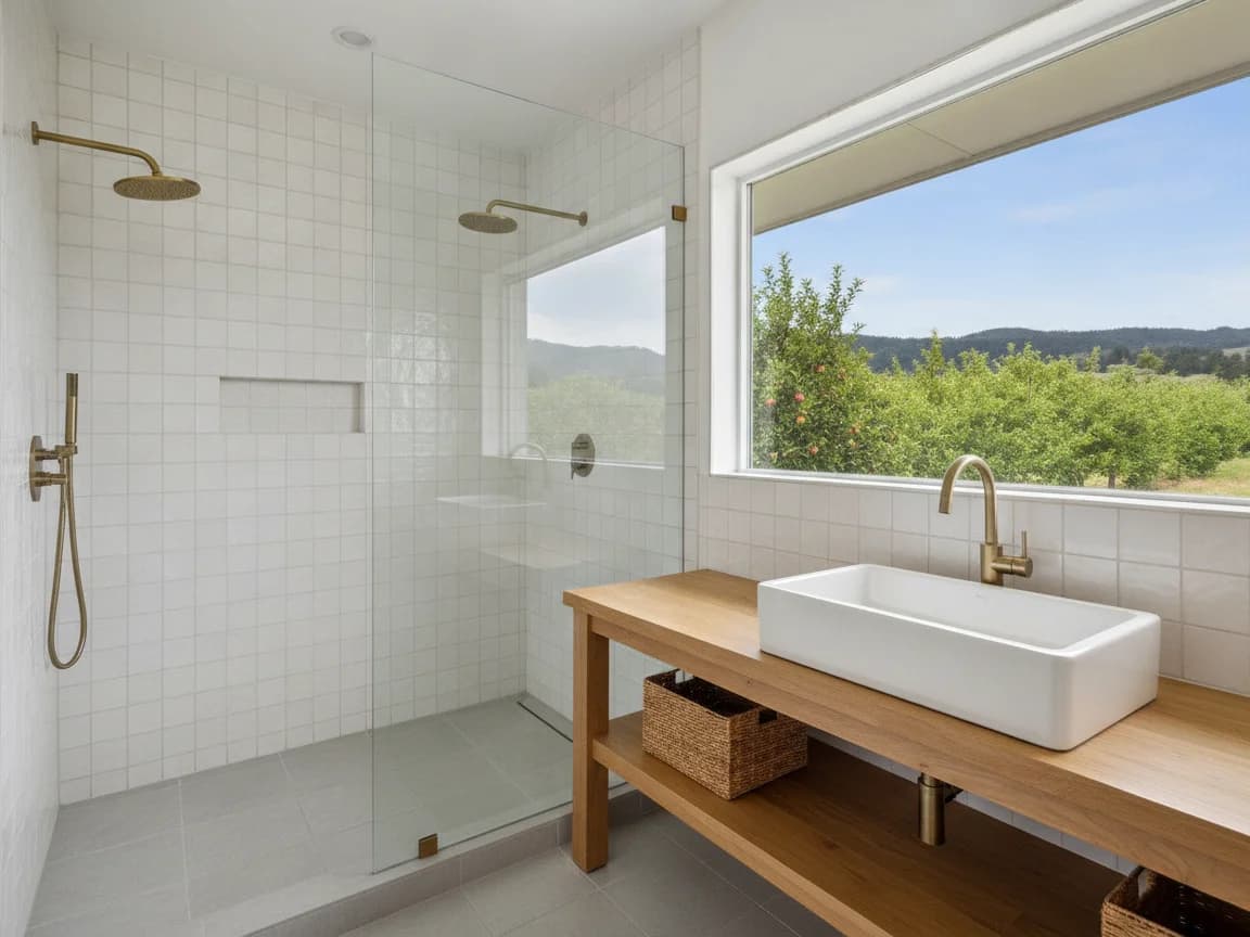 Bathroom remodeling contractor in Merritt, Yolo County - modern shower design and renovation by Oakwood Remodeling Group