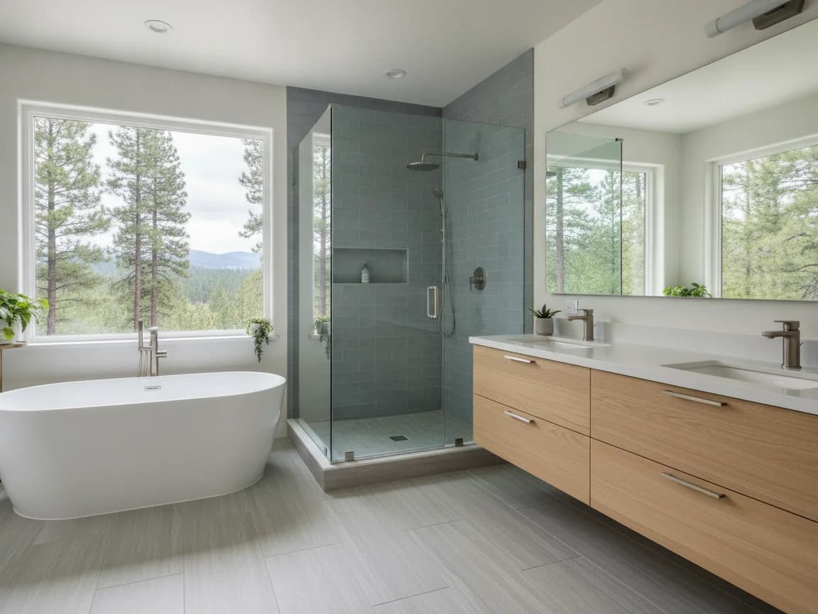 Bathroom remodeling contractor in Penn Valley, Nevada County - modern shower design and renovation by Oakwood Remodeling Group
