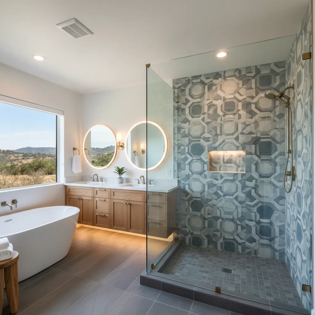 Bathroom remodeling contractor in Camino, El Dorado County - modern shower design and renovation by Oakwood Remodeling Group
