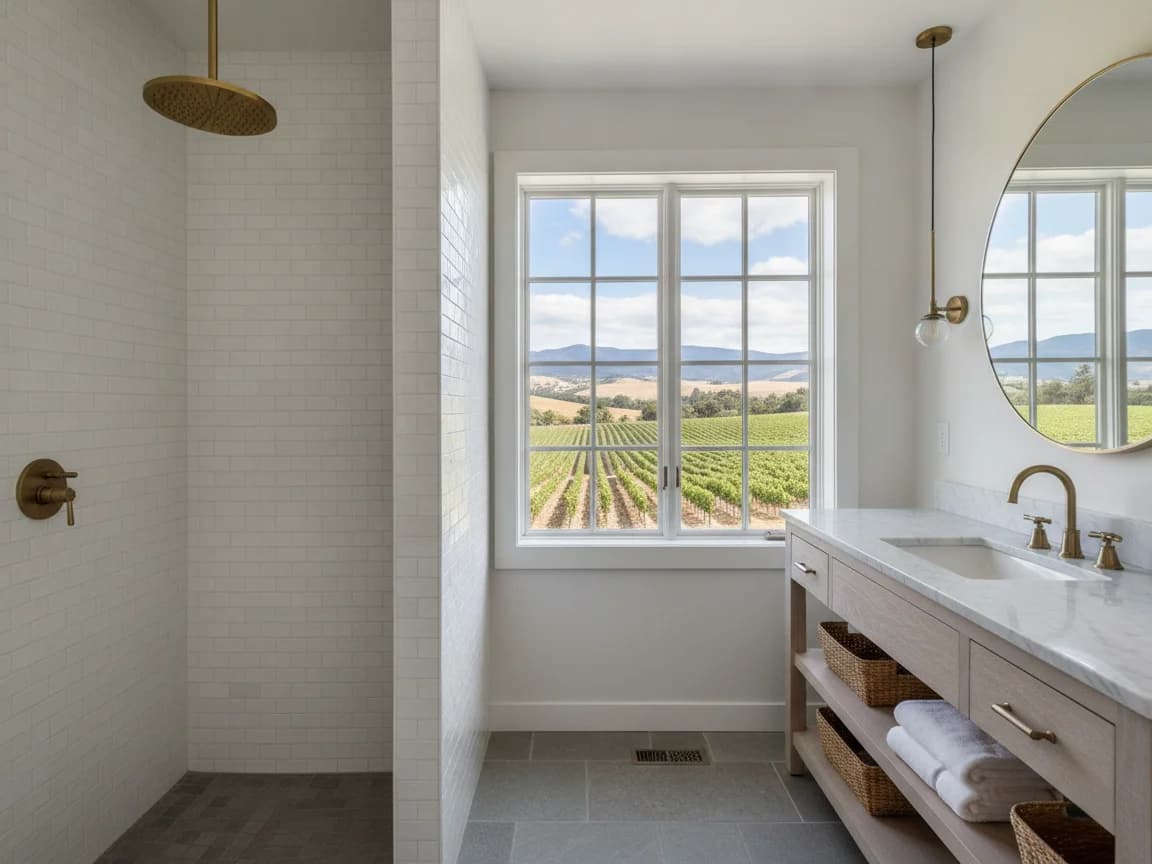 Bathroom remodeling contractor in Rockville, Solano County - modern shower design and renovation by Oakwood Remodeling Group