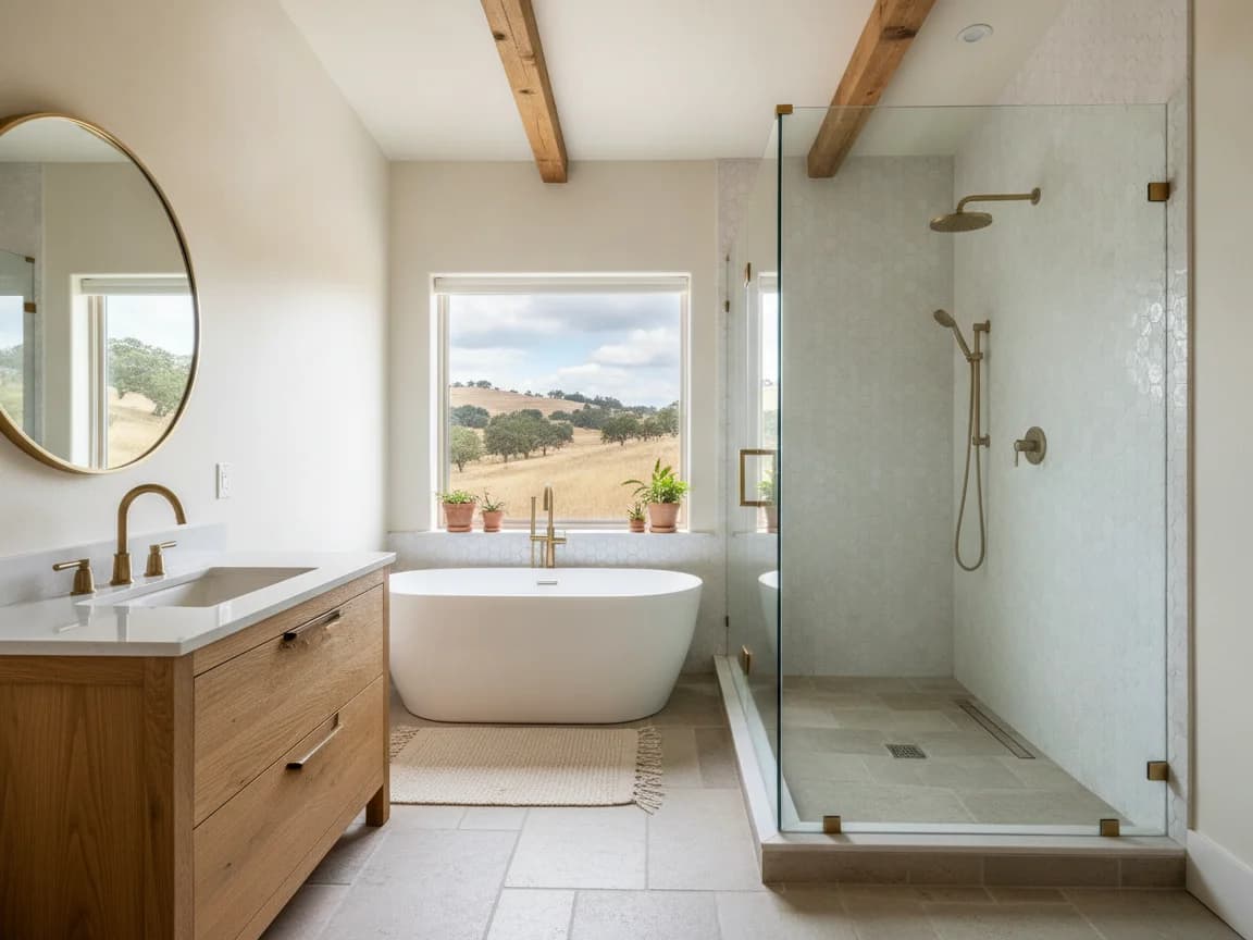 Bathroom remodeling contractor in Smartsville, Nevada County - modern shower design and renovation by Oakwood Remodeling Group