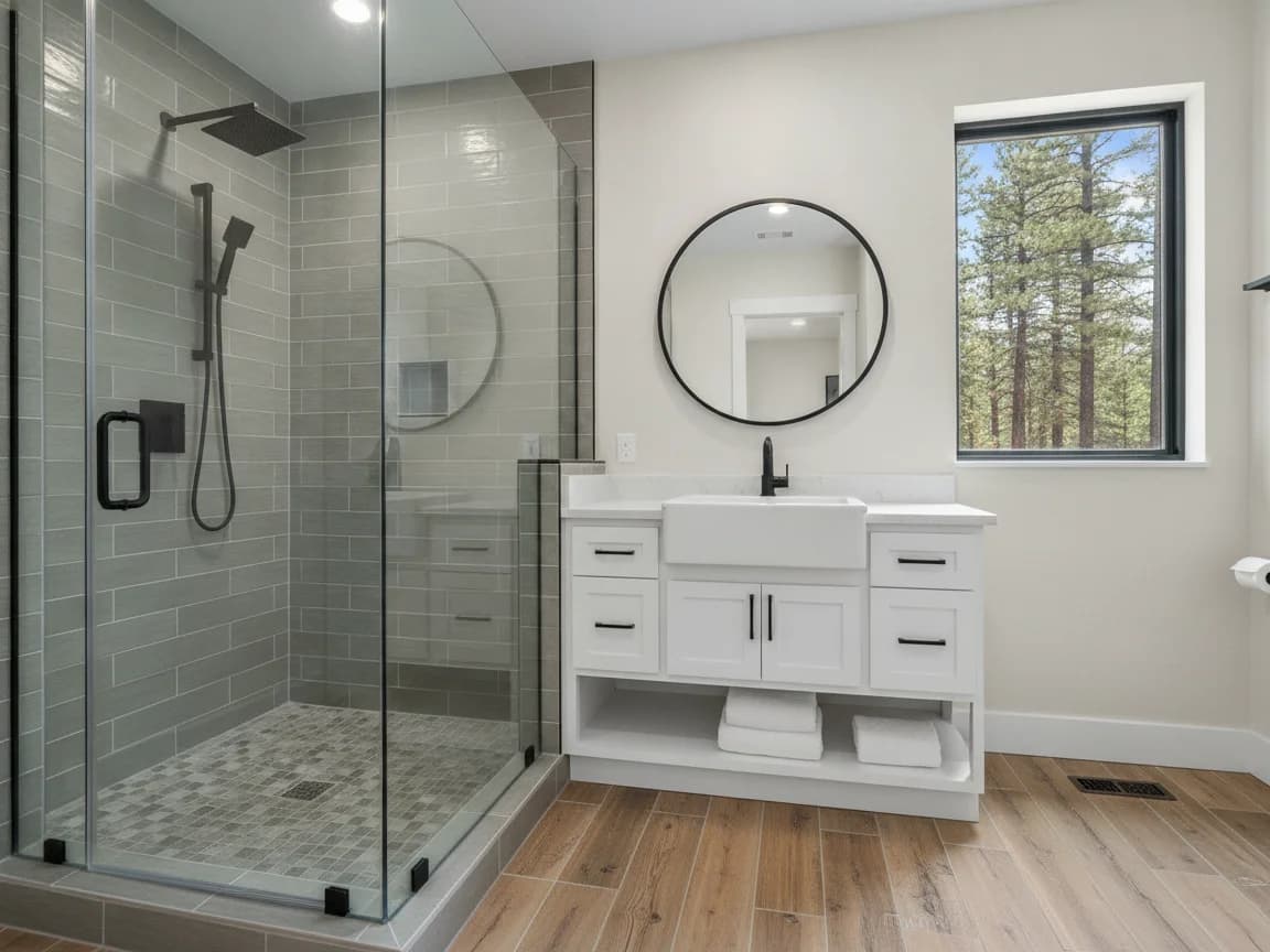 Bathroom remodeling contractor in Somerset, El Dorado County - modern shower design and renovation by Oakwood Remodeling Group