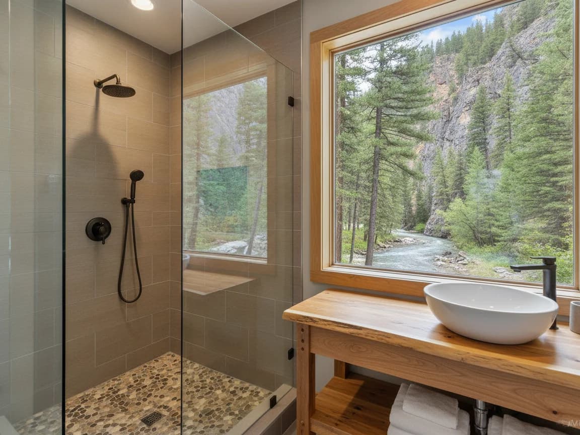 Bathroom remodeling contractor in Washington, Nevada County - modern shower design and renovation by Oakwood Remodeling Group