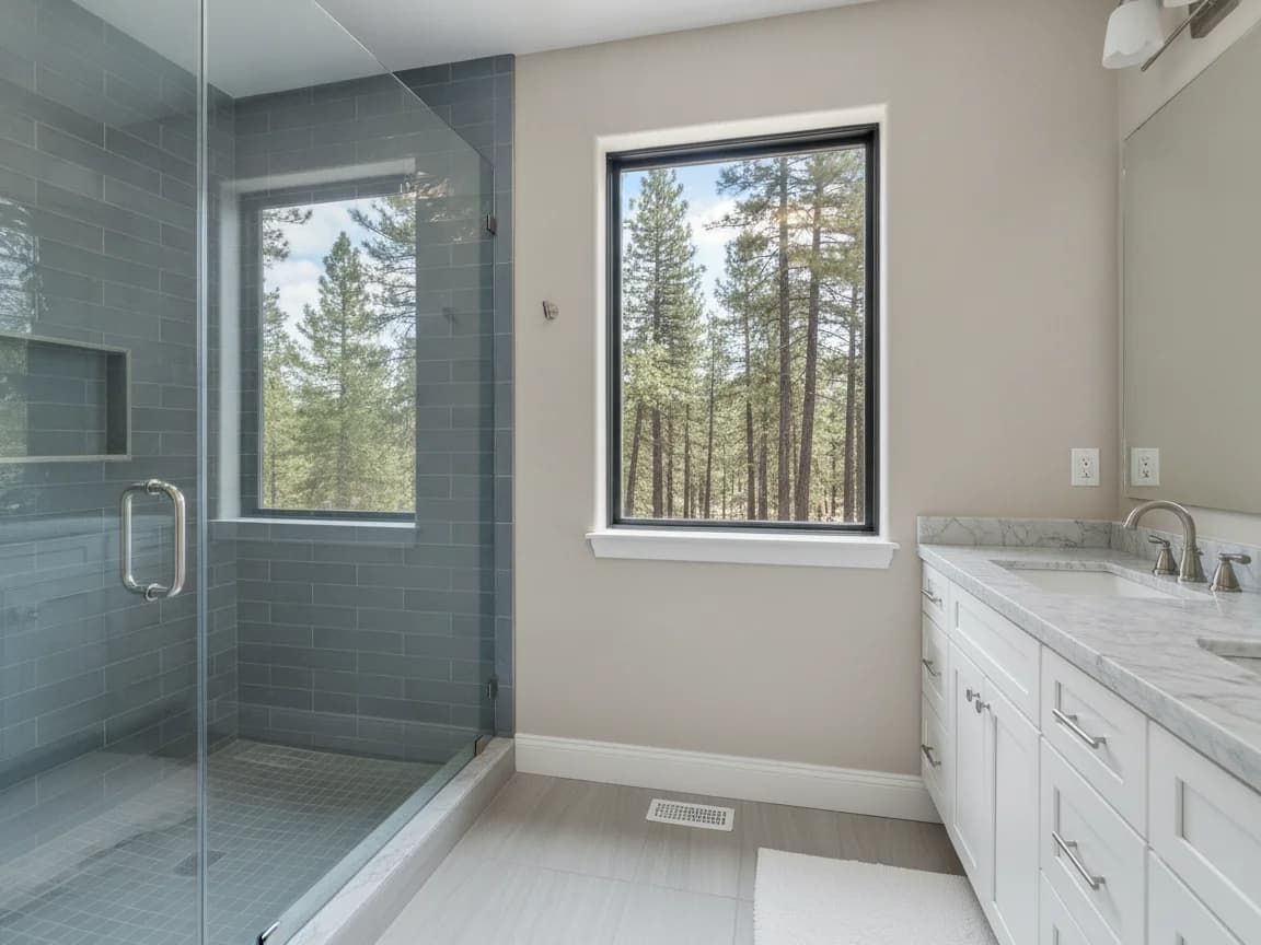Bathroom remodeling contractor in Weimar, Placer County - modern shower design and renovation by Oakwood Remodeling Group