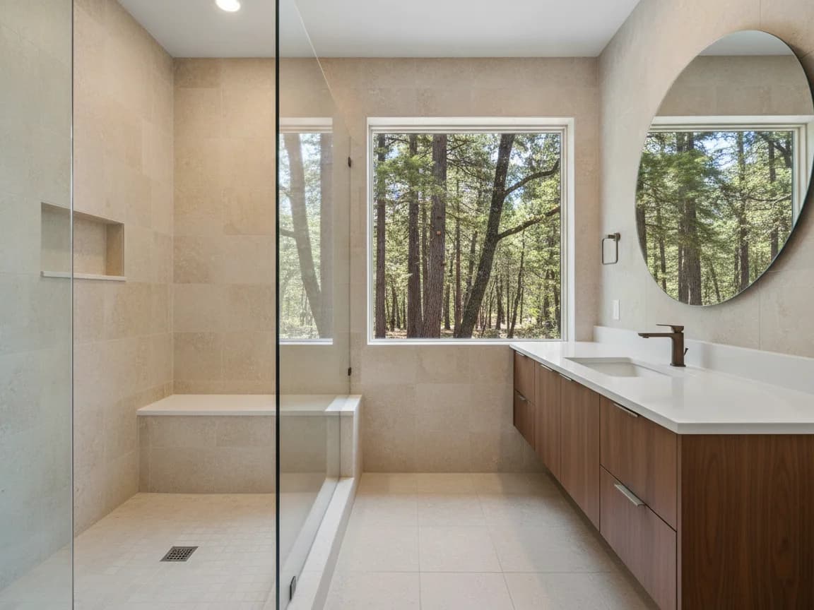 Bathroom remodeling contractor in Willow Valley, Nevada County - modern shower design and renovation by Oakwood Remodeling Group
