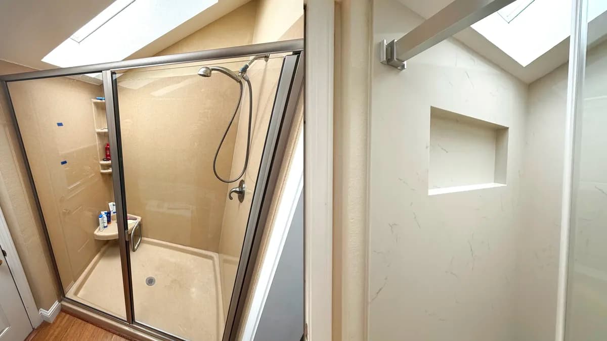Shower Remodel with Solid Quartz Walls and Custom Niche in Auburn, CA