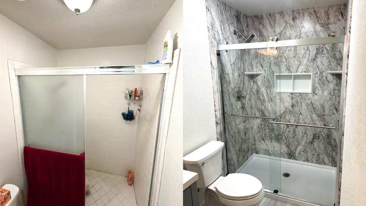 Full Master Bathroom Remodel with Marble-Look Acrylic Shower Walls in Citrus Heights, CA