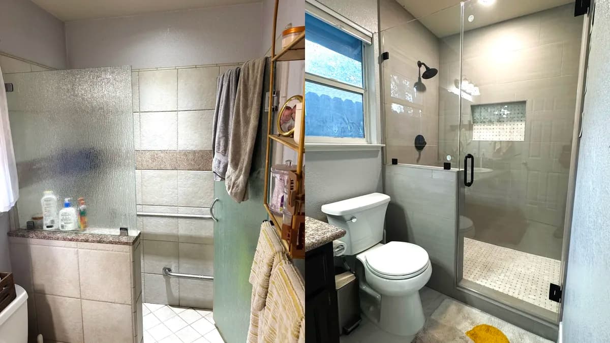 Shower Remodel with Tiled Pony Wall and Custom Glass in Loomis, CA