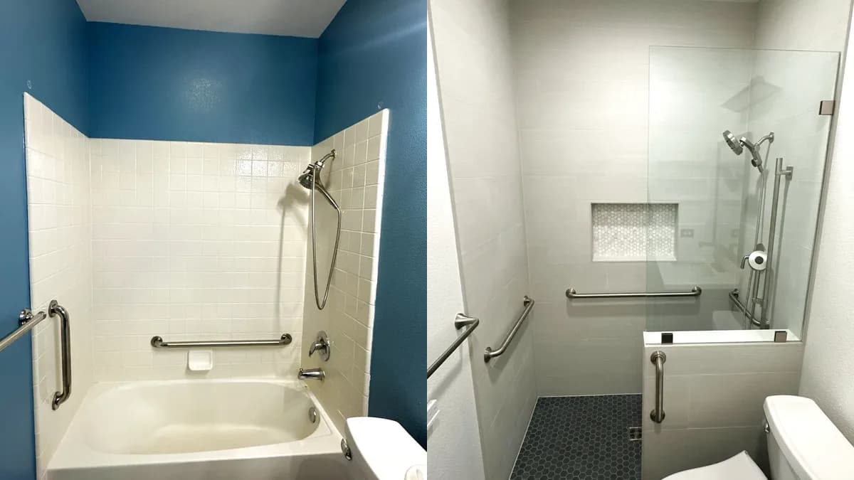 Accessible Tub-to-Shower Conversion with Grab Bars in Roseville, CA
