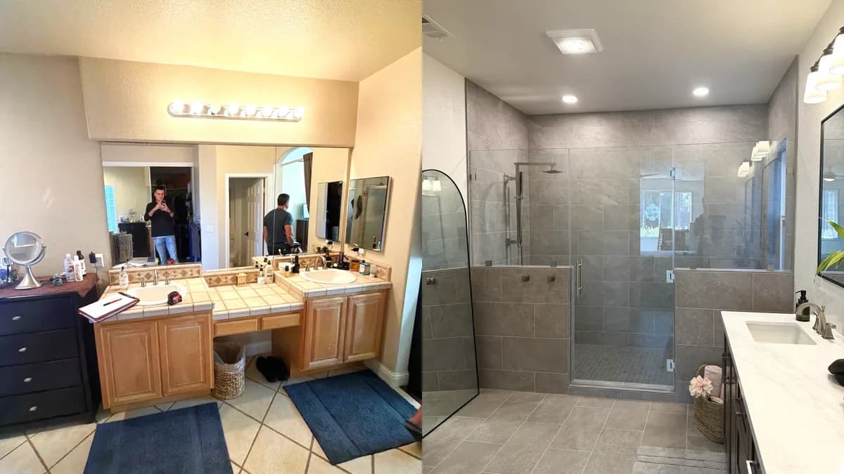Master Bathroom Remodel with Walk-In Shower and Dark Vanity in Roseville, CA