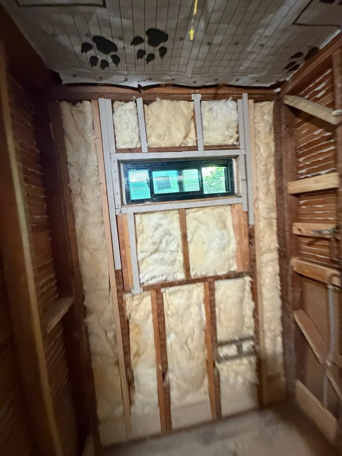 Before: Arden hallway bathroom with exposed framing throughout — no backer board or waterproofing installed
