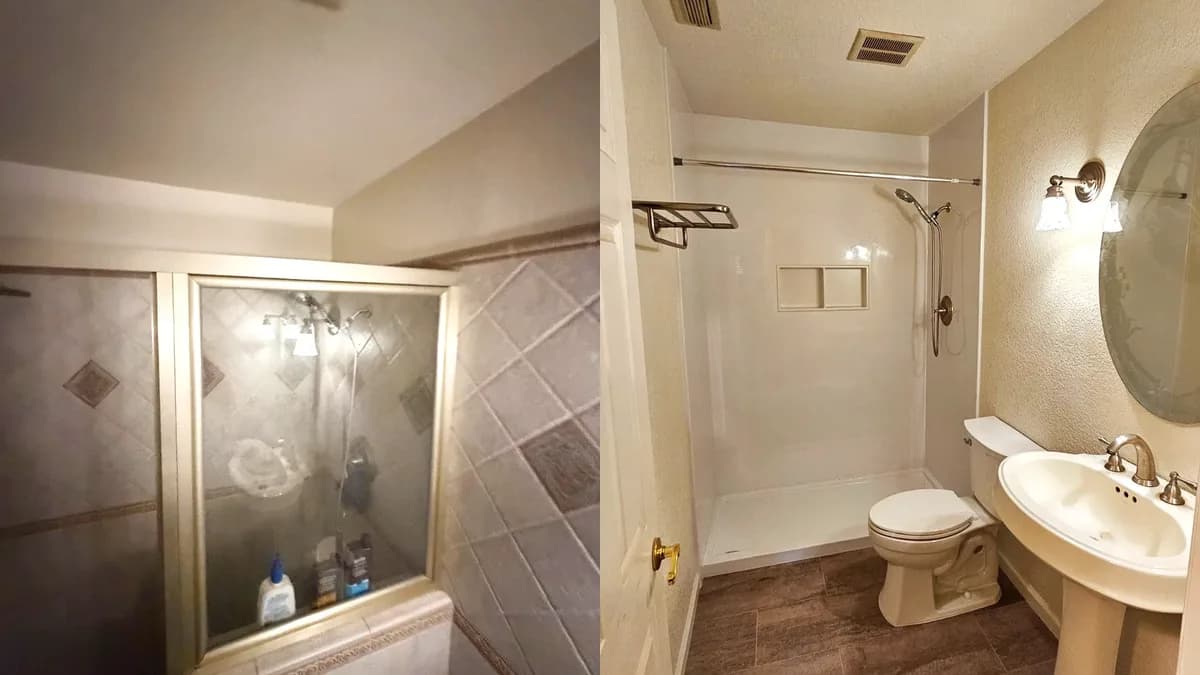 Hallway Bathroom Remodel with Acrylic Shower Walls and Vinyl Plank Floor in Woodland, CA